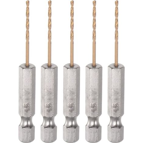 5pcs 1/4" Hex Tige Perceuse Forets 1.5mm Titane Ensemble M35 Haute Vitesse Acier Foret Hélicoïdal 62mm Long Entièrement Rectifié pour Bois, Inoxydable Acier, Métal, Plastique (1/4)