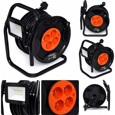 Carrete de cable de extensión de 30 m con LED Kraft&Dele