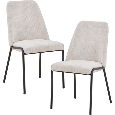 JADHA Lot de 2 chaises en tissu bouclette beige pieds en métal noir (1/5)