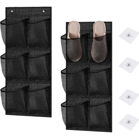 2 pièces étagère de organisateur mural de stockage murale, 6 poches, Rangement de chaussures à suspendre, Sac de rangement suspendu, convient pour chambre à coucher, salon, salle de bain (Noir)