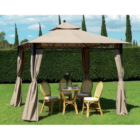 Gazebo da Giardino in Acciaio 3x3m Teli in Poliestere Bauer Beige (1/2)