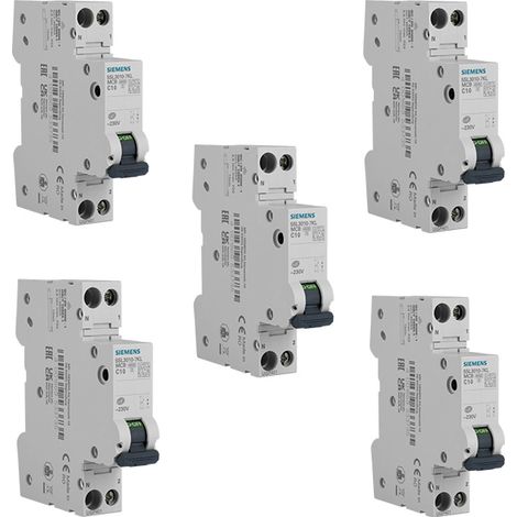 Lot de 5 Disjoncteurs électriques phase + neutre 10A - SIEMENS (1/4)