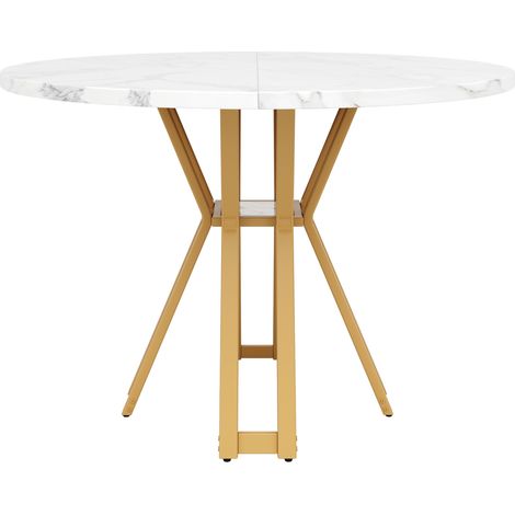 Table à manger ronde 100 x 100 x 76 cm avec plateau MDF marbré et pieds en métal doré (1/5)