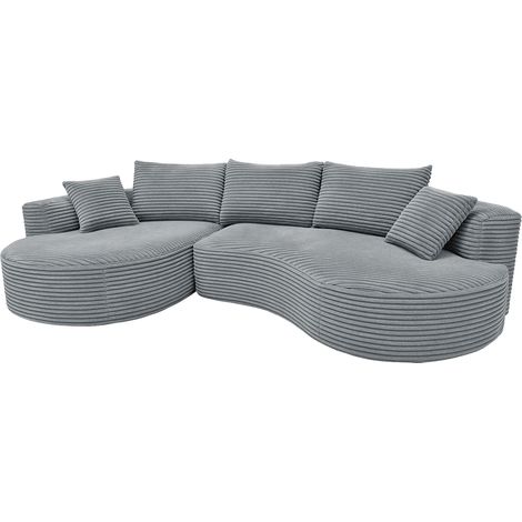 Set divani sofà HHG-679, divano a 3 posti lounge, stoffa/tessuto a coste (370 g/m²) penisola a destra, grigio chiaro