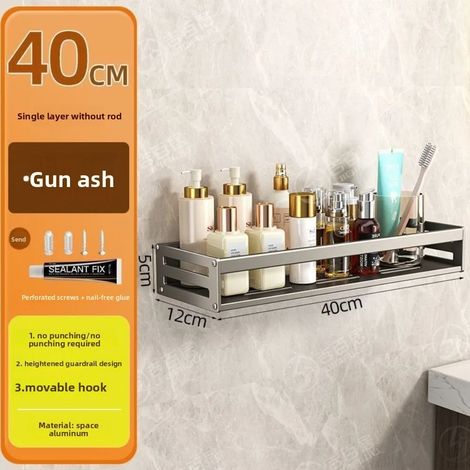 (Style 2) Étagères de salle de bain sans perçage, en aluminium antirouille, grande capacité, étagère de douche, gain de place, porte-savon mural (1/5)