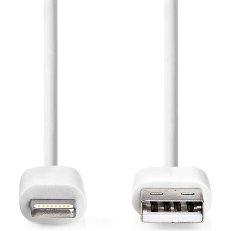 Nedis Lightning Kabel / USB 2.0 / Apple Lightning 8-Pin / USB-A Stecker / 480 Mbps / Vernickelt / 3.00 m / Rund / PVC / Weiss / Label