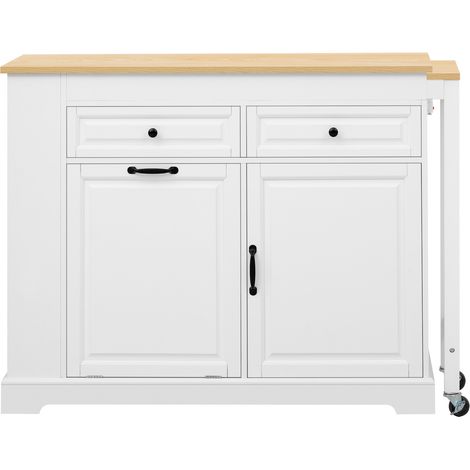 Isola cucina mobile estensibile con cassetto e vano per pattumiera, bianco (1/5)