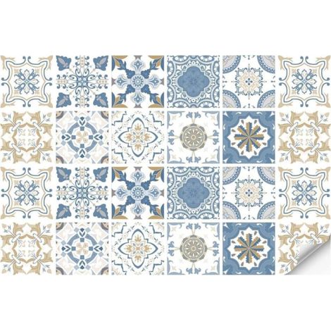 24 Stück (20 x 20 cm) blaue, selbstklebende Fliesenaufkleber für Küchenrückwände, wasserfest und ölbeständig, aus PVC.