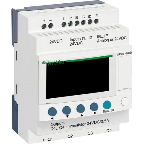 Sr3b102bd Schneider - Automate Zelio Logic - Relais Intelligent 10 E/s Extensibles - 24vcc - Horloge + Afficheur