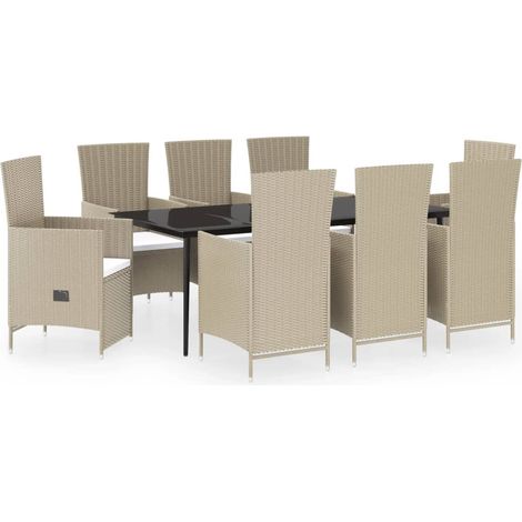 Ensemble de salle à manger de jardin avec coussins 9 pcs Beige 2 (1/5)