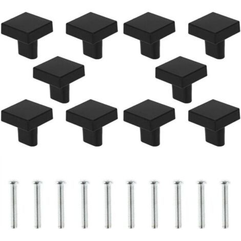 Un ensemble de 10 poignées de porte noires poignées d'armoires carrées solides poignées d'armoires de cuisine rétro (noir) (1/4)