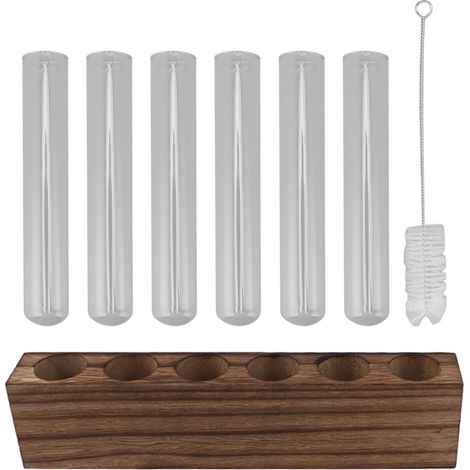 Station de propagation de plantes en verre, tubes de propagation, terrarium de bureau avec support en bois, mini tubes à essai, décoration intérieure, 6 tubes