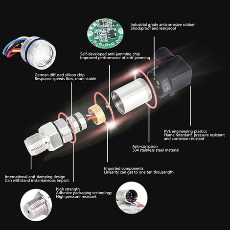 Transmetteur de pression en silicone diffusé, capteur 4-20 mA, 24 V CC, 0-500 kPa (1/5)