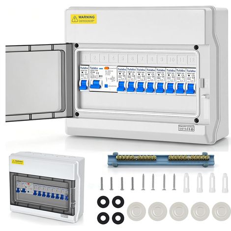 Coffret Électrique Etanche IP65, Tableau de Distribution avec Disjoncteur Différentiel 125A pour Garage, Atelier, Maison, Caravane, 2xC16A 3xC10A 4xC6A (1/5)