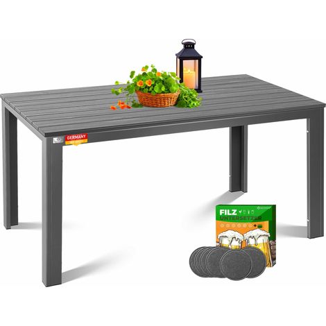 Table de jardin - 156 x 78 cm - Pour jusqu'à 6 personnes - Résistante aux intempéries et aux UV - Table d'extérieur avec cadre en acier revêtu par pulvérisation et plateau en plastique aspect (1/5)