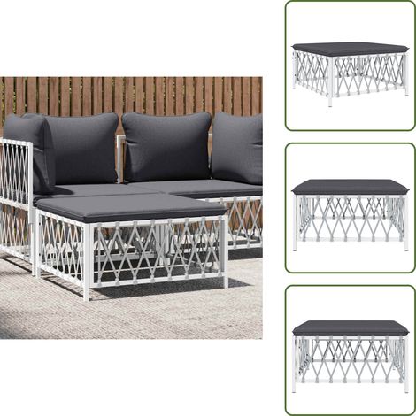 Gartenhocker mit Kissen Weiß Gewebe - Gartenstuhl - Outdoor Möbel - Lounge Set - Sitzgelegenheit - Gartenlounge (1/5)