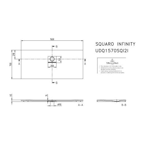Villeroy & Boch UDQ1570SQI2IVAL DW Squaro Infinity 1500x700x40 mm