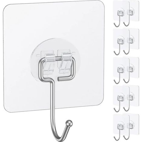 10 Crochets Adhésifs Grands pour Suspension Résistance 15 kg Max Crochets Muraux Résistants Porte-Images Transparents Étanches hook (1/5)