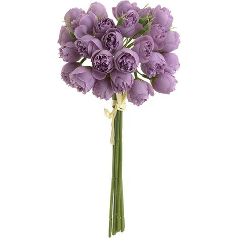 Strauß aus 2 künstlichen Seidenpfingstrosen (27 Blütenköpfe) mit Stielen, ideal für Hochzeitsdekorationen und Brautsträuße. Lila Blumenarrangement. (1/2)