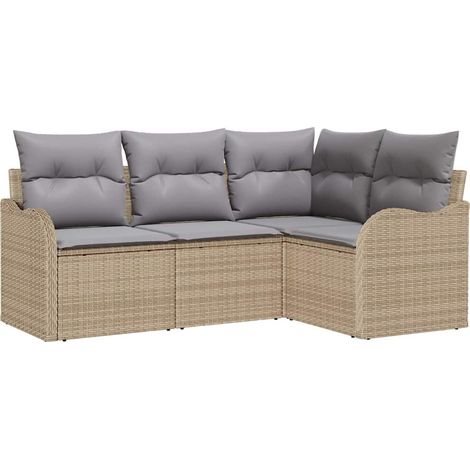 Maison Exclusive - Conjunto de sofá de jardín 4 uds. Beige ratán (1/5)