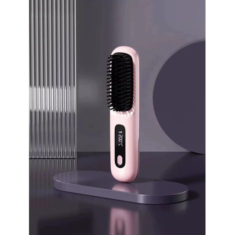 (Rose) Lisseur à cheveux, trois réglages de température, thérapie par ions négatifs, anti-brûlure, avec affichage LED. (1/5)
