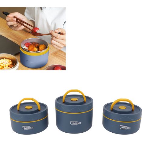 Boîte à lunch portable en acier inoxydable 304 avec couvercle, lot de 3 + sac isotherme (1/5)