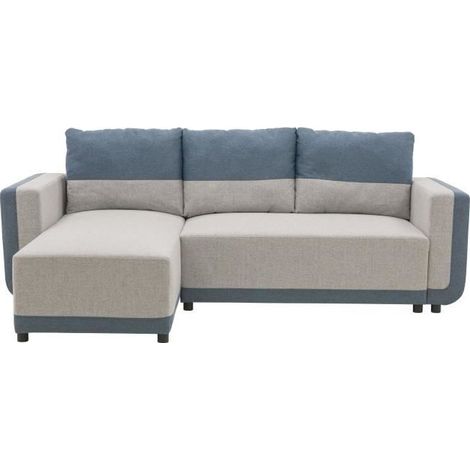 Canapé d'angle convertible réversible ELROY 3-4 places - Tissu gris et bleu - L231 x H85 x P154 cm (1/5)