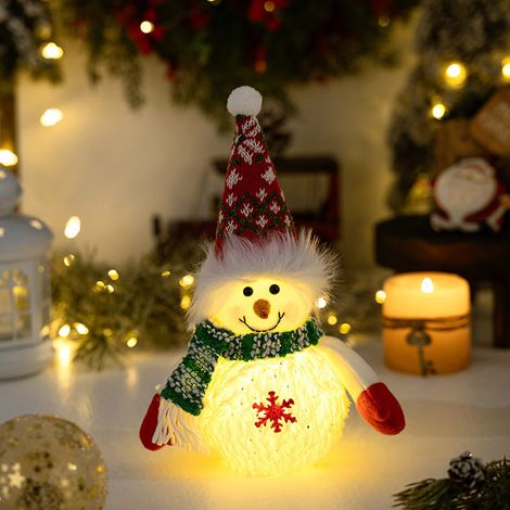 Snowman - Lumineux À Piles - Veilleuse De Noël En Peluche - Décor Hivernal Pour Table - 25 Cm - 1 Pièce (1/5)