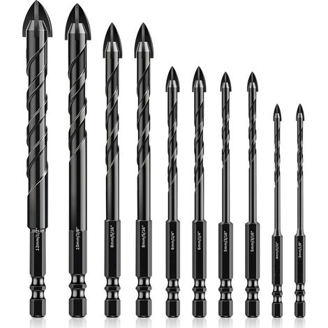 Tile drill bits, 10 pieces, glass drill bits, drill bits for glass tiles, ceramic drill bits, with hexagonal shank, for drilling holes in glass and ceramic tiles (1/5)