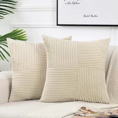 Set mit 2 dekorativen Kissenbezügen für Schlafsofas im rustikalen Bohème-Stil aus weichem Cord mit Patchworkmuster (30 x 50 cm) – beige und gelb (1/5)