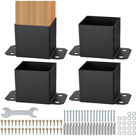 Support de Poteau Bois Lot de 4 Ancrage Robuste 142x142 mm Acier au Carbone Noir Mat pour Garde-corps Terrasse et Pavillon (1/5)