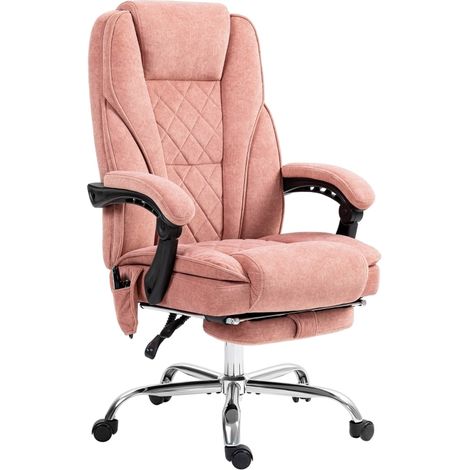 Bürostuhl mit Vibrationsmassage und Wärme, Verstellbarer Rückenlehne und Fußstütze, Drehbar, Polyester Rosa 67 x 72 x 111-119 cm (1/5)