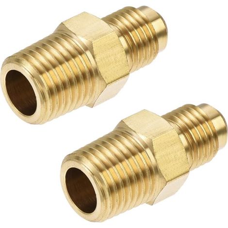 Laiton Tuyau Raccord SAE 1/4" Flamme À 1/4" NPT Mâle 2Pcs (1/4)