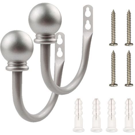 2 Pièces Gris Argent Crochets U Hémisphèrique, Embrasses de Rideaux Crochets à Visser, Crochets en Métal à Fixer au Mur, pour Rideaux Muraux, Rideaux de Fenêtre, Rideaux de Douche (1/4)