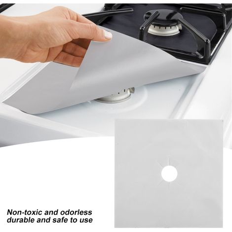 Lot de 4 protections antiadhésives pour brûleurs de cuisinière à gaz (argenté) (1/5)