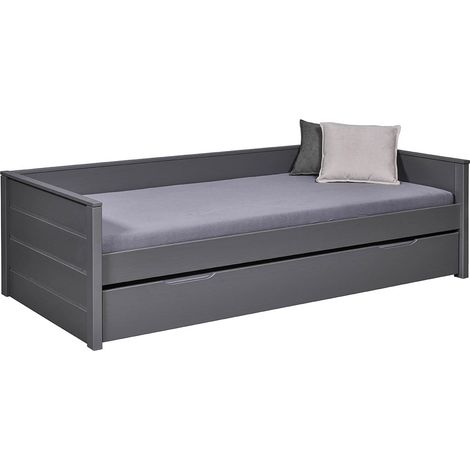 Lit multi fonction pour enfant en bois coloris gris, couchage 90x200 avec sommier - longueur 208 x profondeur 98 x hauteur 60 cm (1/5)