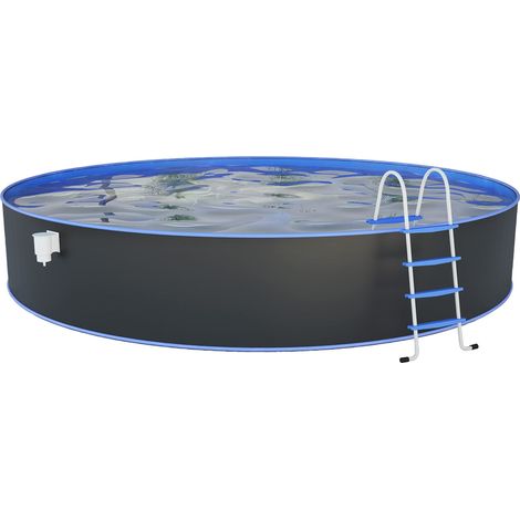 Piscine Murale en Acier Ø 550 x 120 cm Piscine Ronde Grise pour jusqu'à 25 600 l de capacité d'eau avec Film intérieur Bleu résistant à l'hiver et de Nombreux Accessoires (1/5)