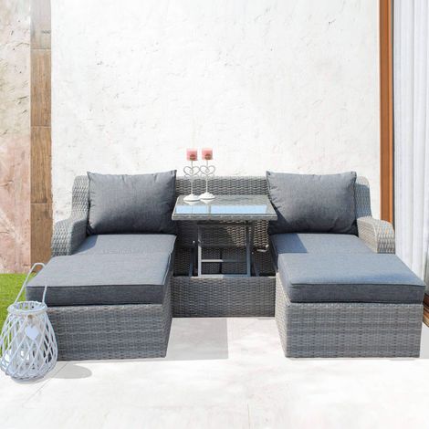 GRANDIS - divano da giardino con 2 pouf completo di cuscino intreccio in rattan sintetico (1/4)