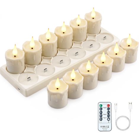 12 Bougies Chauffe-Plat LED Rechargeables avec Télécommande, Sans Flamme, Effet Cire Fondue, Décoration Mariage Halloween (1/5)