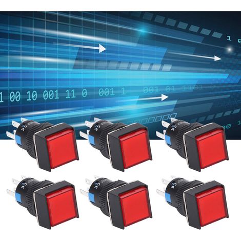 BERM/BEM-LA16-22DS-F Drucktaster, Sofortauslösung, Selbstverriegelung, quadratisch, 8-polig, 16 mm, 12 V, 25er-Packung, rot (1/5)