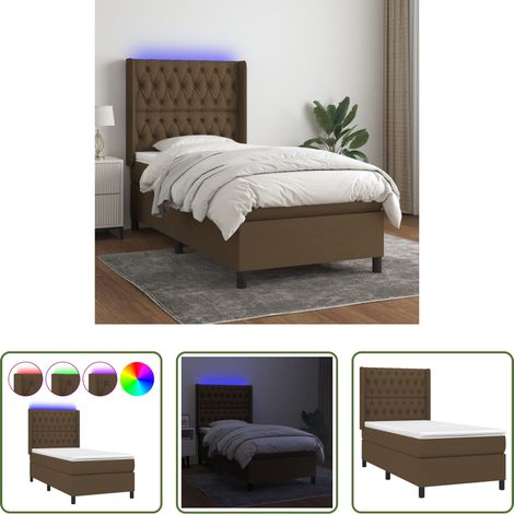 Matelas à ressorts ensachés - Sommier à lattes de lit matelas LED Marron foncé 90x190cm Tissu (1/5)