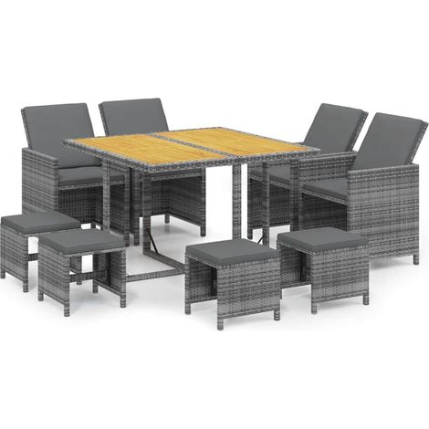 Maison Exclusive - Set Pranzo da Giardino 9 pz con Cuscini in Polyrattan Grigio (1/5)