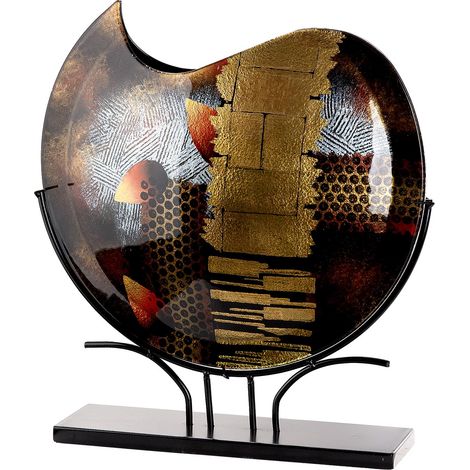 Vase de Sol Rond en Verre Noir Brillant Peint à la Main Non étanche Hauteur 51 cm Largeur 49 cm (1/4)