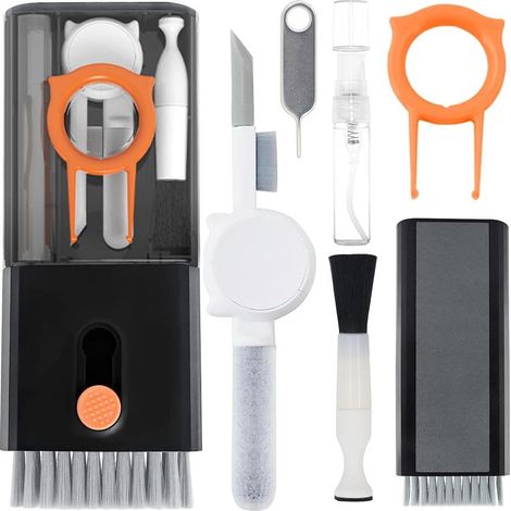 Kit multifuncional 10 en 1 para limpiar teclados, con cepillo, lápiz limpiador y cepillos para limpiar AirPods, teclados, pantallas de PC, cámaras y teléfonos. (1/5)