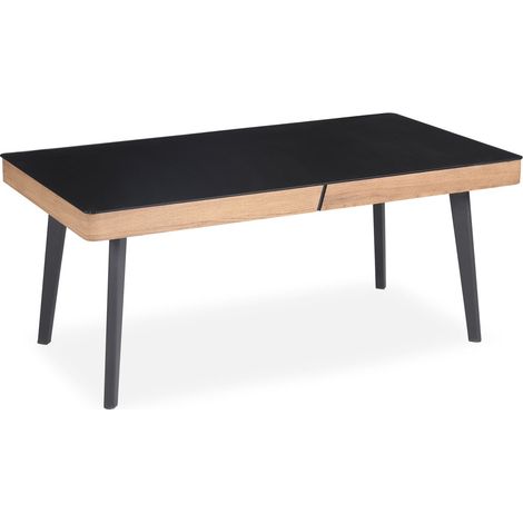 Table basse en bois Darcy avec plateau en Verre Noir