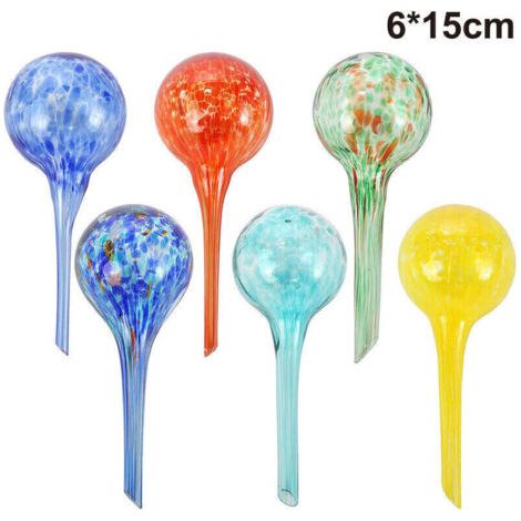 Boule d'arrosage colorée Arrosage de fleurs à partir d'un bras d'arrosage en verre Boules d'arrosage Petit pot de fleurs à arrosage automatique 6x15cm pour plantes en pot-- (1/4)