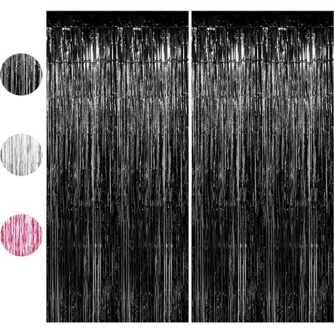 Lot de 2 Rideau à franges, Métallique brillant, Aluminium, 100x200cm, Décoration fête, Mariage, Anniversaire (1/5)