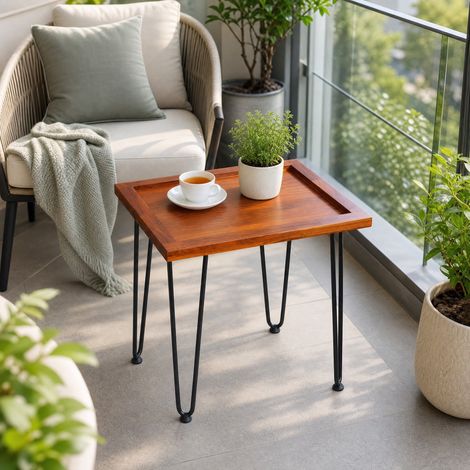 Table basse en acajou naturel 55,5 x 45 x 53 cm avec pieds en fer laqué HAVRYA (1/5)