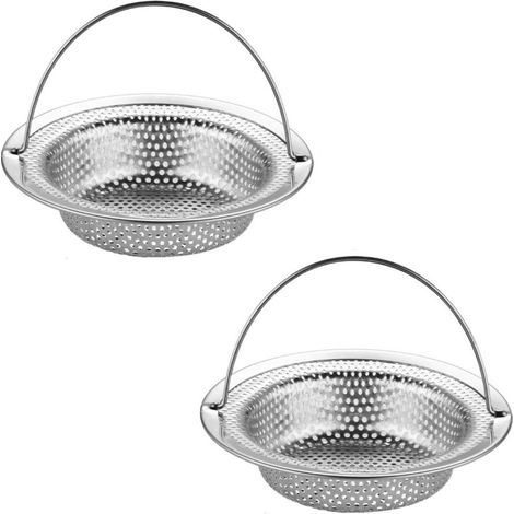 Gootsteenzeef - Acier Inoxydable - Diamètre Extérieur 11 cm - Hauteur 2 cm - Poignée 5 cm - Pour Évier Cuisine et Salle de Bain - 2 Pièces (1/5)