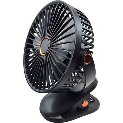 Ventilador portátil USB con clip Irovami – 4 velocidades, 20 dB, LED, recargable – Negro – Para oficina, hogar y exteriores